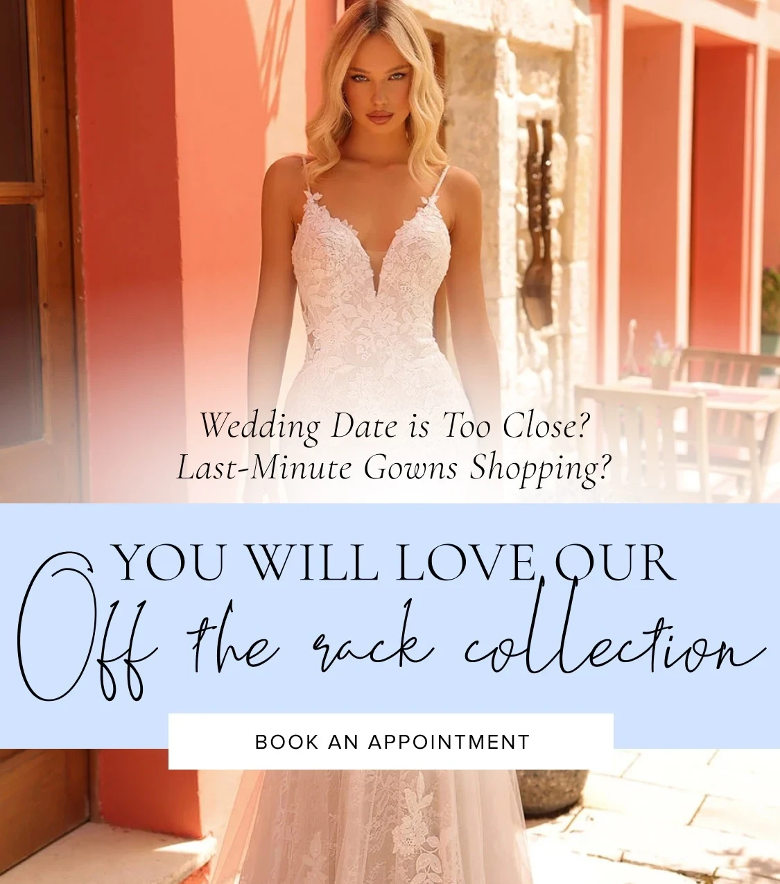 2 models wearing bridal gowns, mobile banner