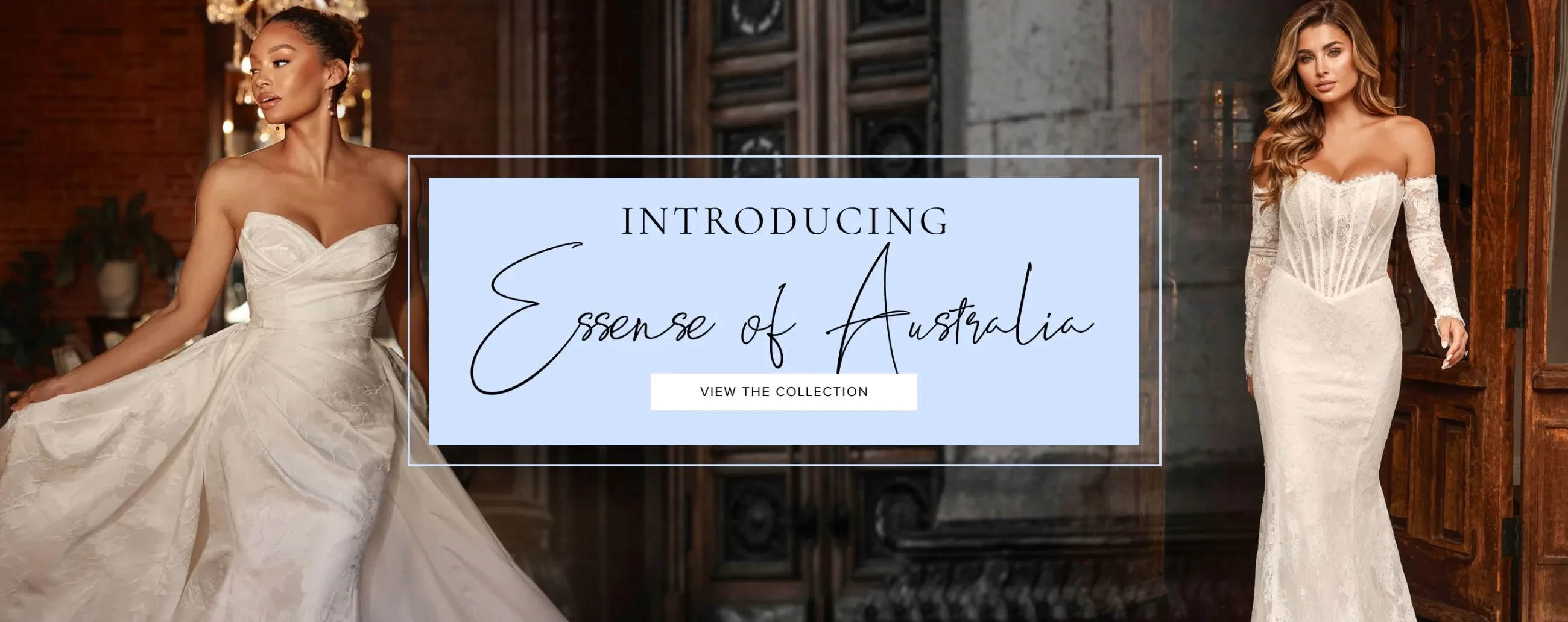 2 models wearing Essense of Australia gowns, desktop banner